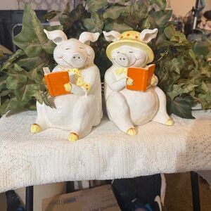 Charming Pig Figurines with Books